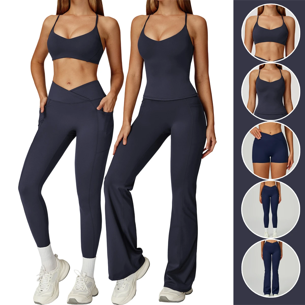 2025 New Women's Gym Set 5pcs Yoga Leggings Sports Shorts Quick Dry Bra High Waisted Pants Seamless Jacket Breathable Sleeve Top