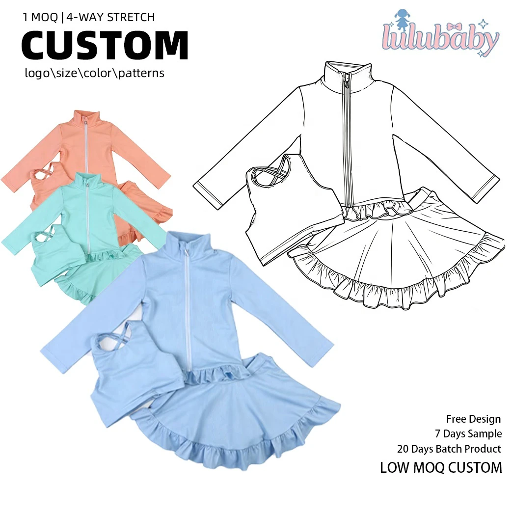 DH Girls Cheerleading Outfit Set High Stretch Kids Athletic Wear Nylon Spandex 3pc Workout Set CPC REACH Certified