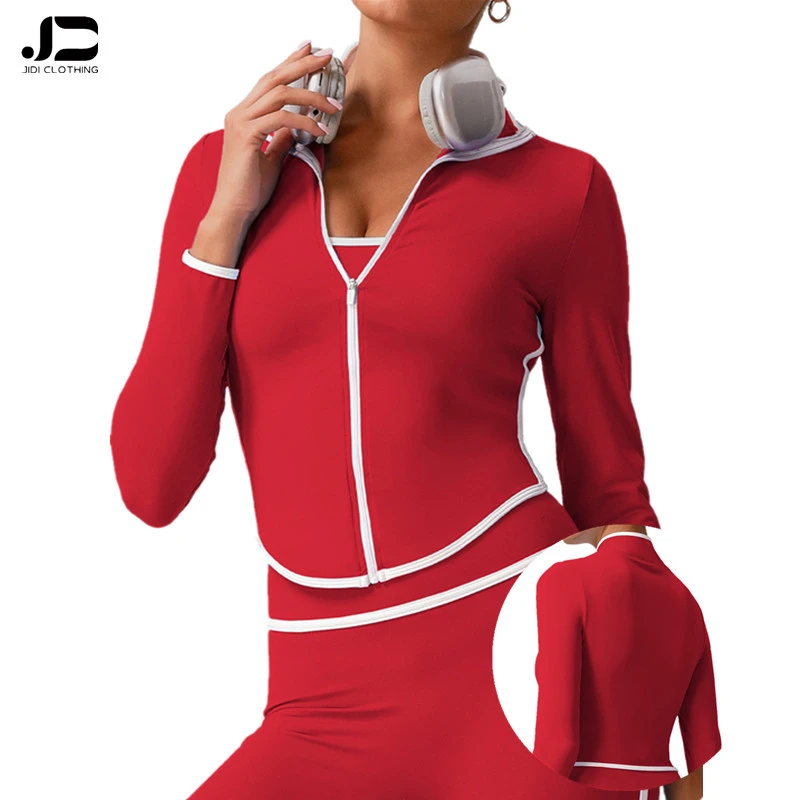 The New Color Contrast Zipper Stand Collar Naked Sense Yoga Jacket Female Autumn and Winter Wear Running Fitness Long Sleeve Top
