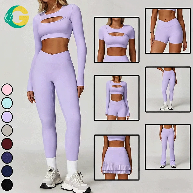 GC 6 Piece Women's Seamless Yoga Set with Push up Bra V Waist Leggings Plus Size Workout Gym Fitness Suit Sportswear Outfit