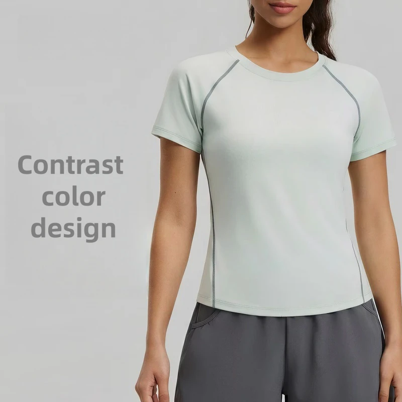 Summer Neck Sports Slimming Yoga Top Women's Breathable Loose Solid All-match Sports Short-sleeved