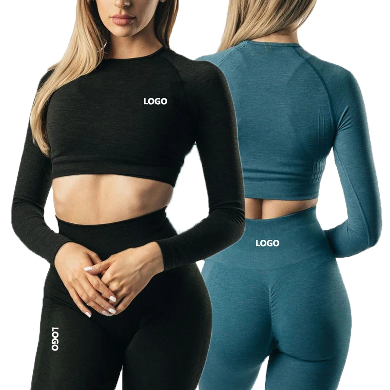 Wholesale Solid Color Winter Eco-Friendly Seamless Yoga Suit Activewear Long Sleeve Gym Fitness Women Yoga Set