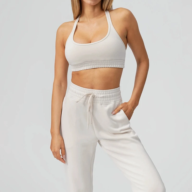 Custom Logo U Neck Mid Long Line Elastic Hem Racerback High Support Removable Bust Pads Cloud Bralette Running Gym Fitness Bra