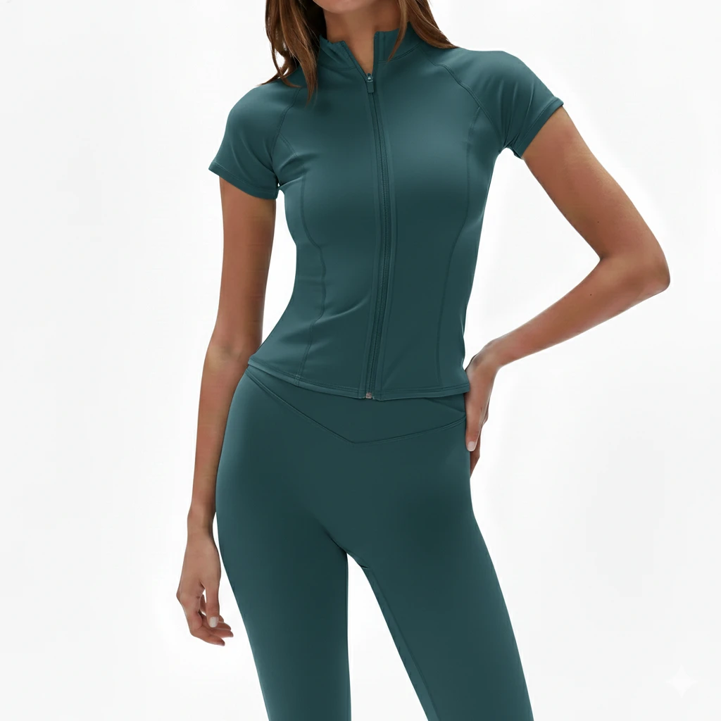 Womens Fitness Yoga Clothing Set Two Piece Zipper Jacket And High Waist Leggings For Gym