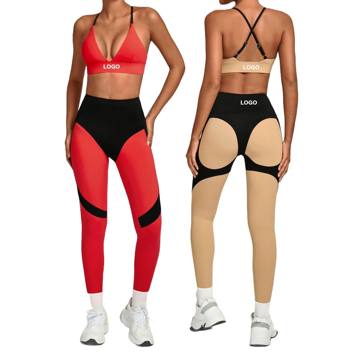 New Solid Breathable Color-Block Yoga Set High-Waisted Tight-Fitting Sports Set for Outdoor Running Fitness Two-Piece Set