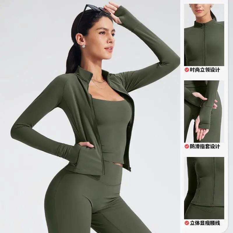 Breathable for Stand Collar Long-sleeved Zipper Yoga Clothing Coat Women's Sports Fitness Cycling Elastic Shaping