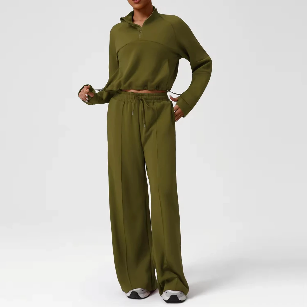 Custom Organic Cotton Fleece Solid Hoodie 2-Piece Women's Vintage Tracksuits Embroidered Lace Puff Printing Belt Stand Zip