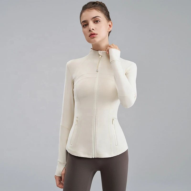 Women's Fitness Stand Collar Sports Jackets Breathable Long Sleeve Yoga Tops Hidden Mesh Pockets Slim Running Wear