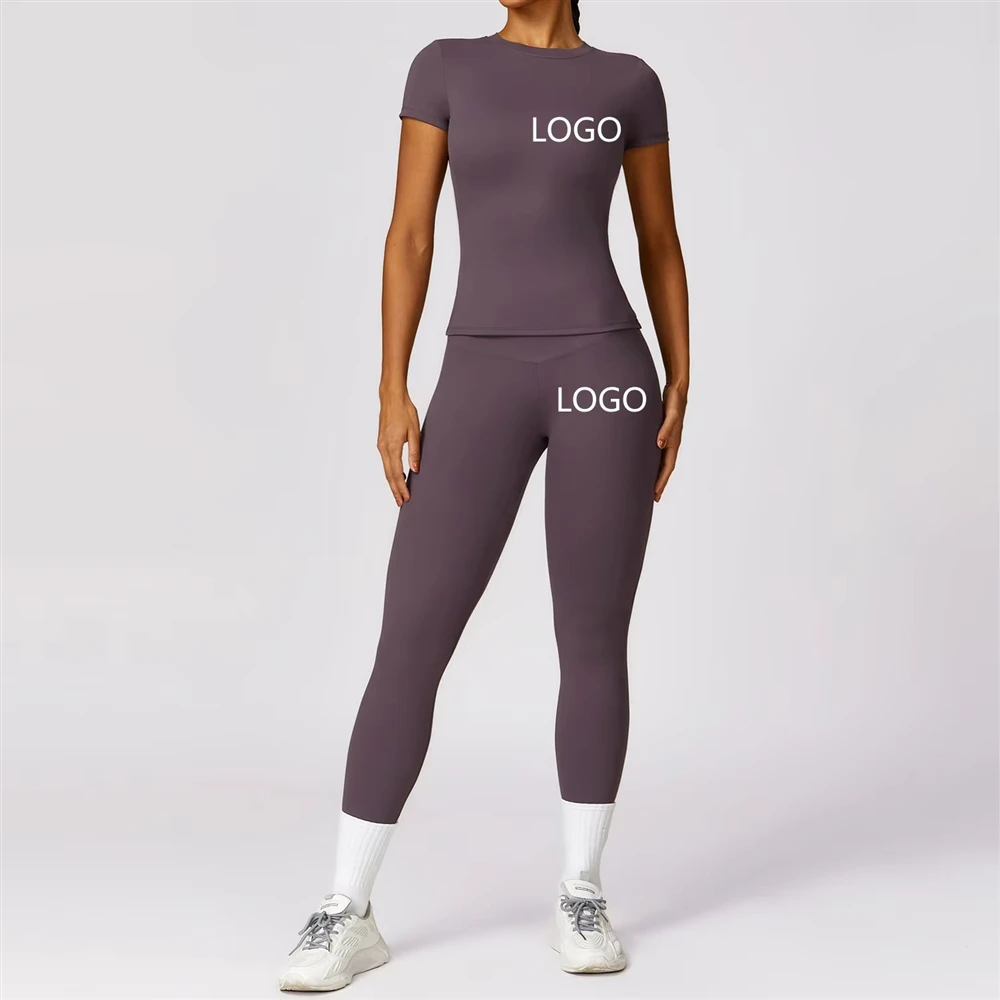 Sports Clothing Yoga Leggings Short Sleeves T Shirt 2PCS Yoga Sets Fitness Women Clothing Yoga Wear Gym Fitness Sets
