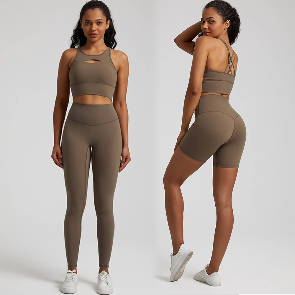 Quick Dry Women's Gym Clothes 3 Pc Yoga Set Crop Top Sports Bra Leggings Yoga Suit Set for Women Outdoor Gym Fitness Wear