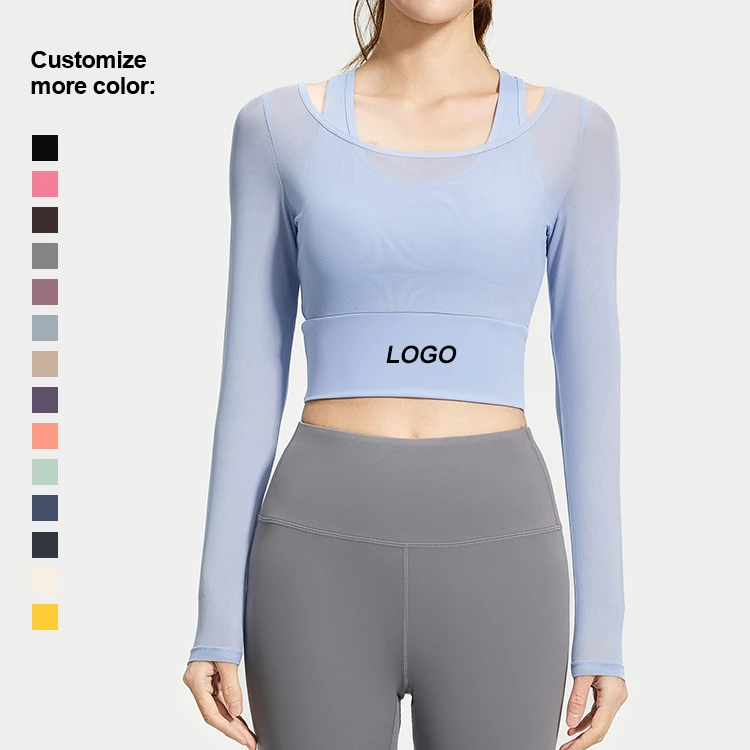 Women's New Design Long Sleeve Yoga Tops Breathable Mesh Hoodies for Fitness Gym Workout Breathable Crop Sweatshirts Seamless