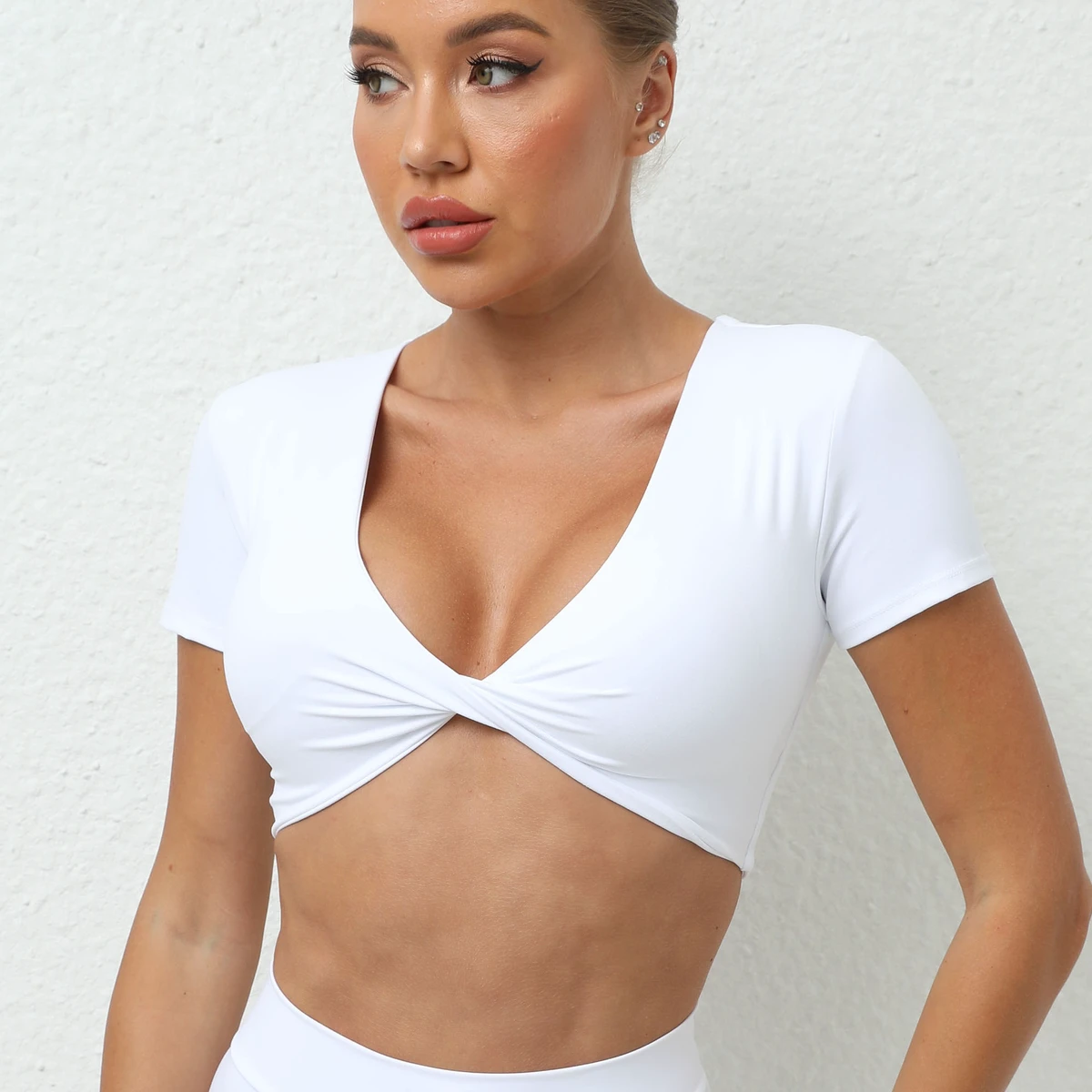 Yoga Short-sleeved Tight V-neck Sport Short-sleeved T-shirt Tops High-intensity Shockproof Quick-drying Running Fitness Clothing
