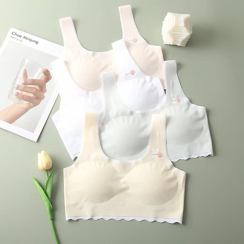 Seamless Development Period Breathable Wire-Free Bra for Primary School Students Anti-Exposure Vest Small Large Girls Underwear