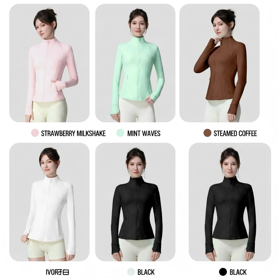 Lulu Women's Seamless Waist-Cinching Yoga Jacket Slim-Fit Full Sleeve Nylon Outerwear Stand-Up Collar Tight Top for Running