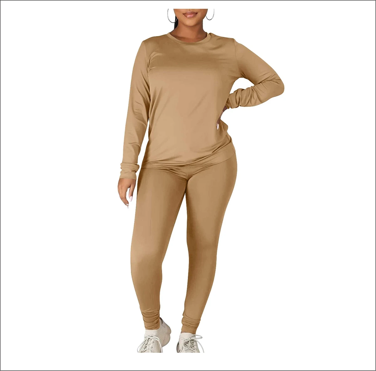 Women's Plus Size Solid Yoga Leggings and Top 2-Piece Set with Anti-Bacterial Spandex/Nylon Fabric Four-Way Stretch Breathable