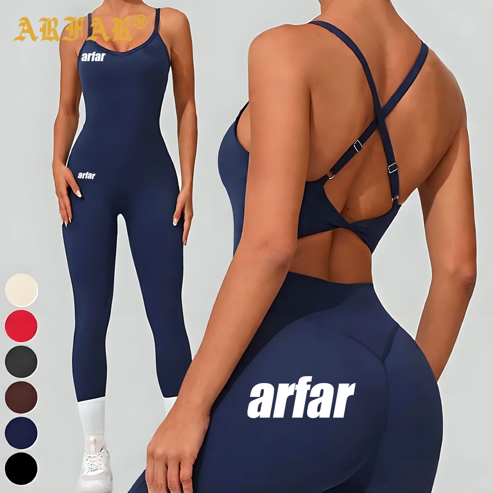 Women's Seamless Sports Bodysuits Adjustable Buckle Cross Back Straps Backless Sleeveless One Piece Yoga Fitness Jumpsuit