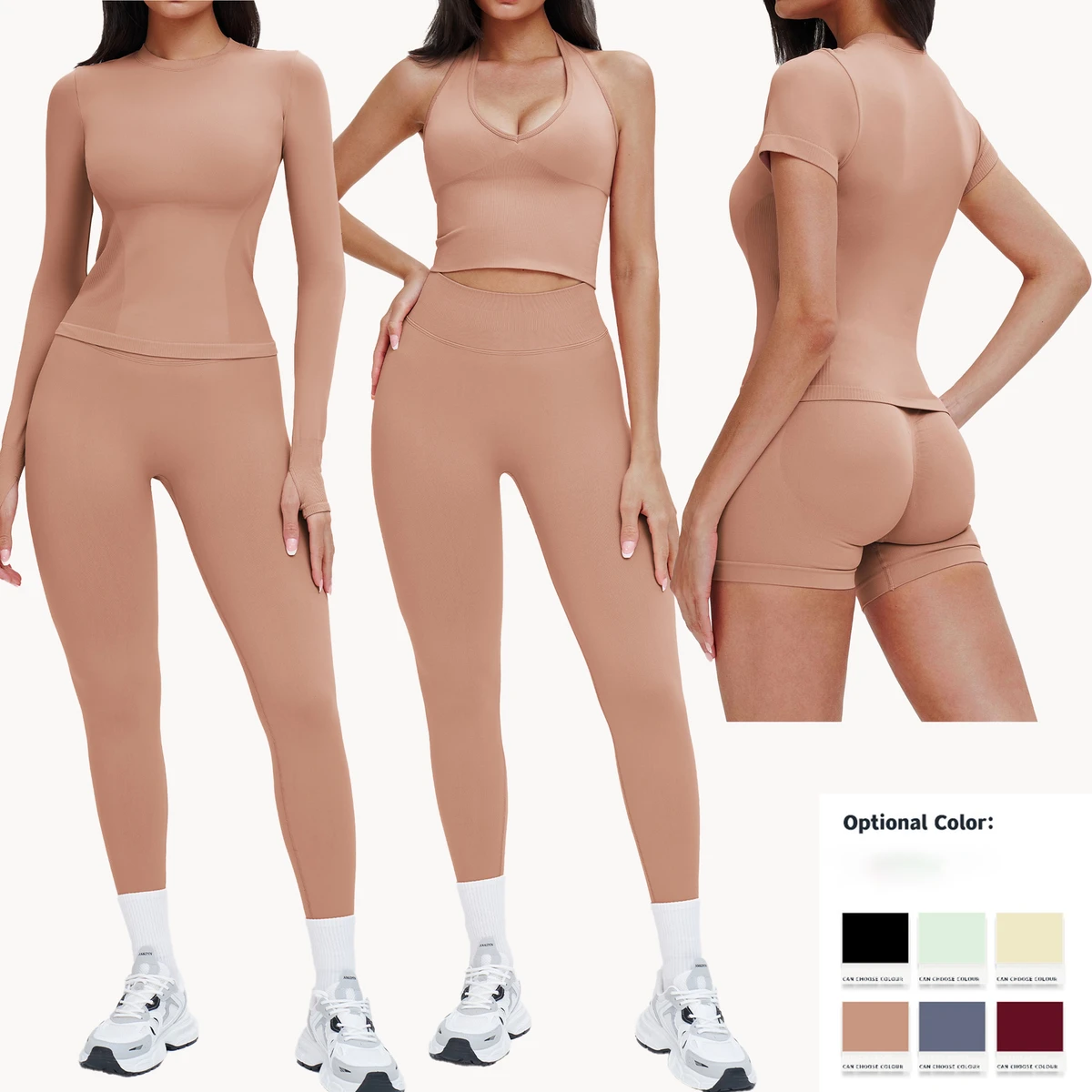 Seamless Sportswear Round Neck Comfortable Fitness Yoga Wear Outdoor Running Gym Clothes Women Yoga Pants and Sports Tops