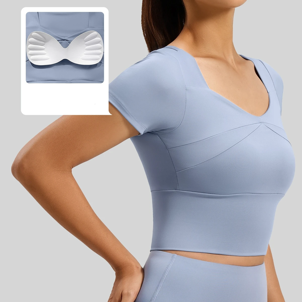 YUTUO Custom Yoga Wear Sports Top Women Short Lightweight Four-Way Stretch Quick Drying Chest Pad Running Tight Naked Feeling