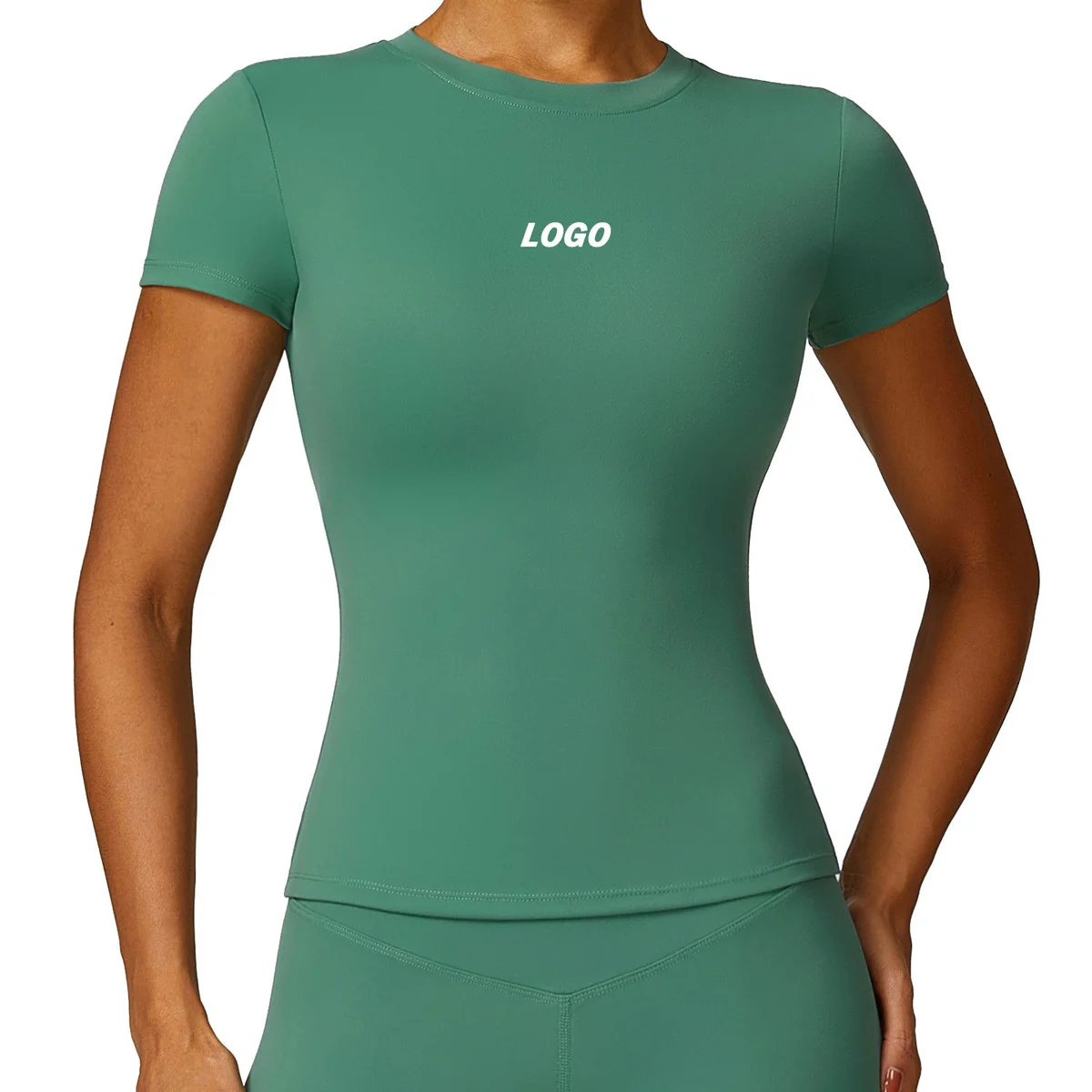 Custom Women Essentially O Shape Mini Neck Workout Yoga Slim Fit Tank Top Short Sleeves Shirt Basics Women Running Gym Tops