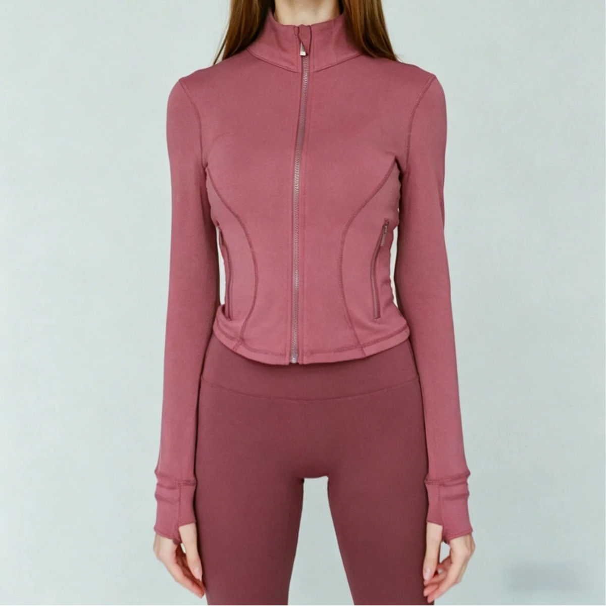 Custom Athletic Cropped Gym Yoga Top for Women Long Sleeve Zip Jacket with Thumb Hole Organic Cotton Plus Size Breathable