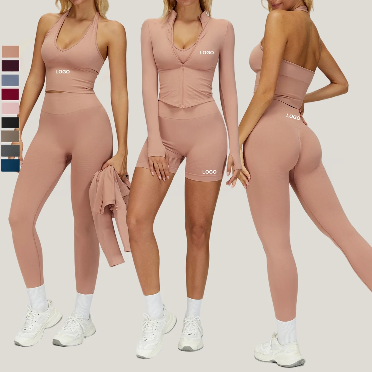 Wholesale Seamless Women's Yoga Set High Waist Butt Scrunch Leggings Sports Tops Quick Dry Activewear Outfit for Training