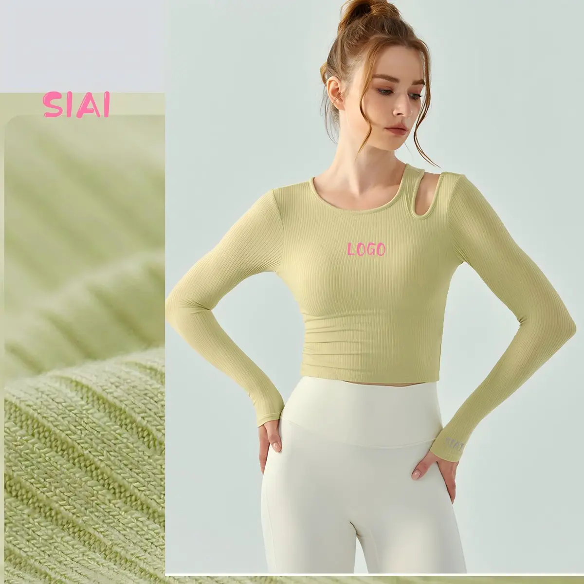 Women's Long-Sleeve Quick Dry Breathable Eco-Friendly Spandex/Cotton Fitness Top Comfortable Yoga Shirt with Front Logo-Spring