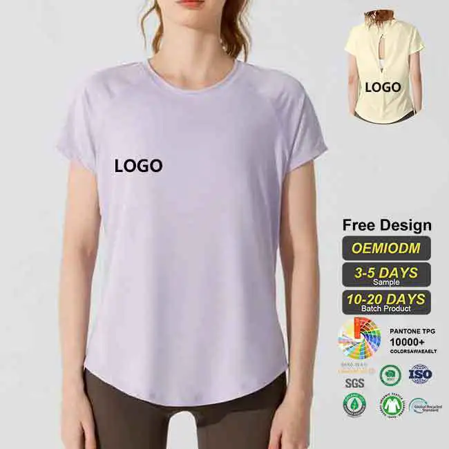 Factory Low Price Yoga Fitness Wear Short Sleeve Recycled Fabric Sports Tops Women Breathable Loose Quickt Drying T-shirt
