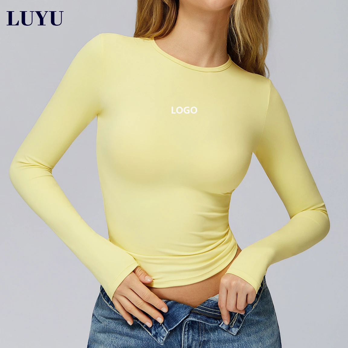 OEM Brushed Long Sleeve Top Breathable Yoga Wear High Impact Fitness Pilates Running Gym Sports Tops for Women