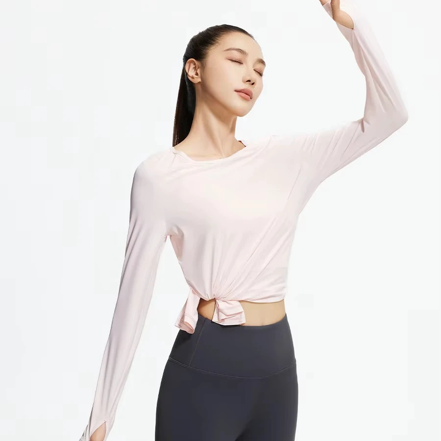 New Sporty and Fitness Running Top, Cool, Breathable, Loose Slit Yoga Smock, Ice Silk Long-sleeved Yoga Wear Top