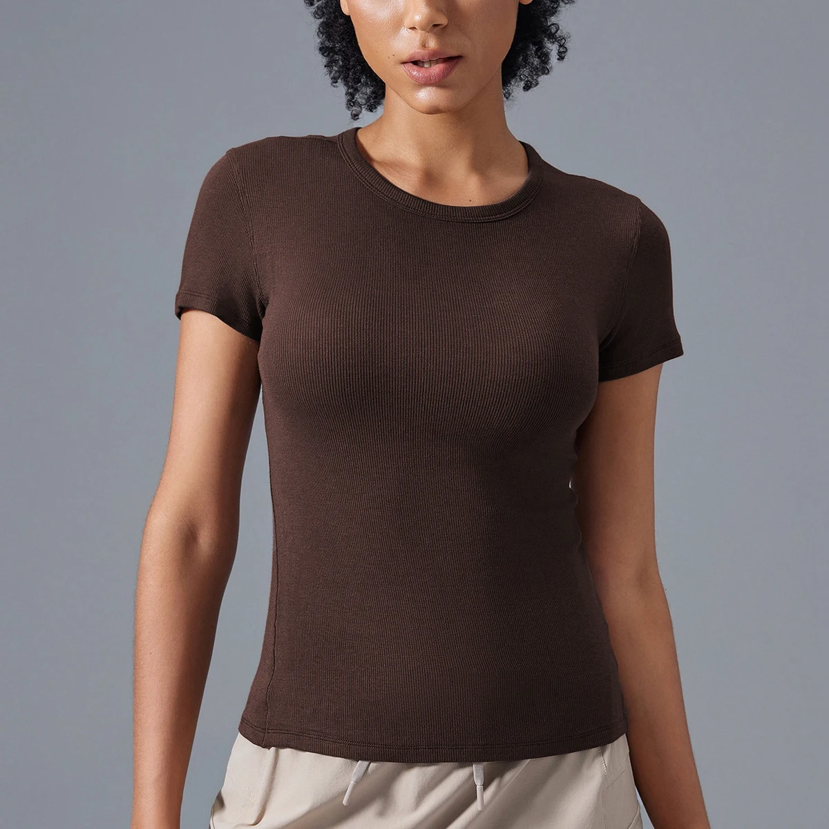 Modal Round Neck Versatile Sports Short-sleeved Women's Nude Skin-friendly Waist Slim Yoga Wear Tops Gym Fitness Women T-shirt