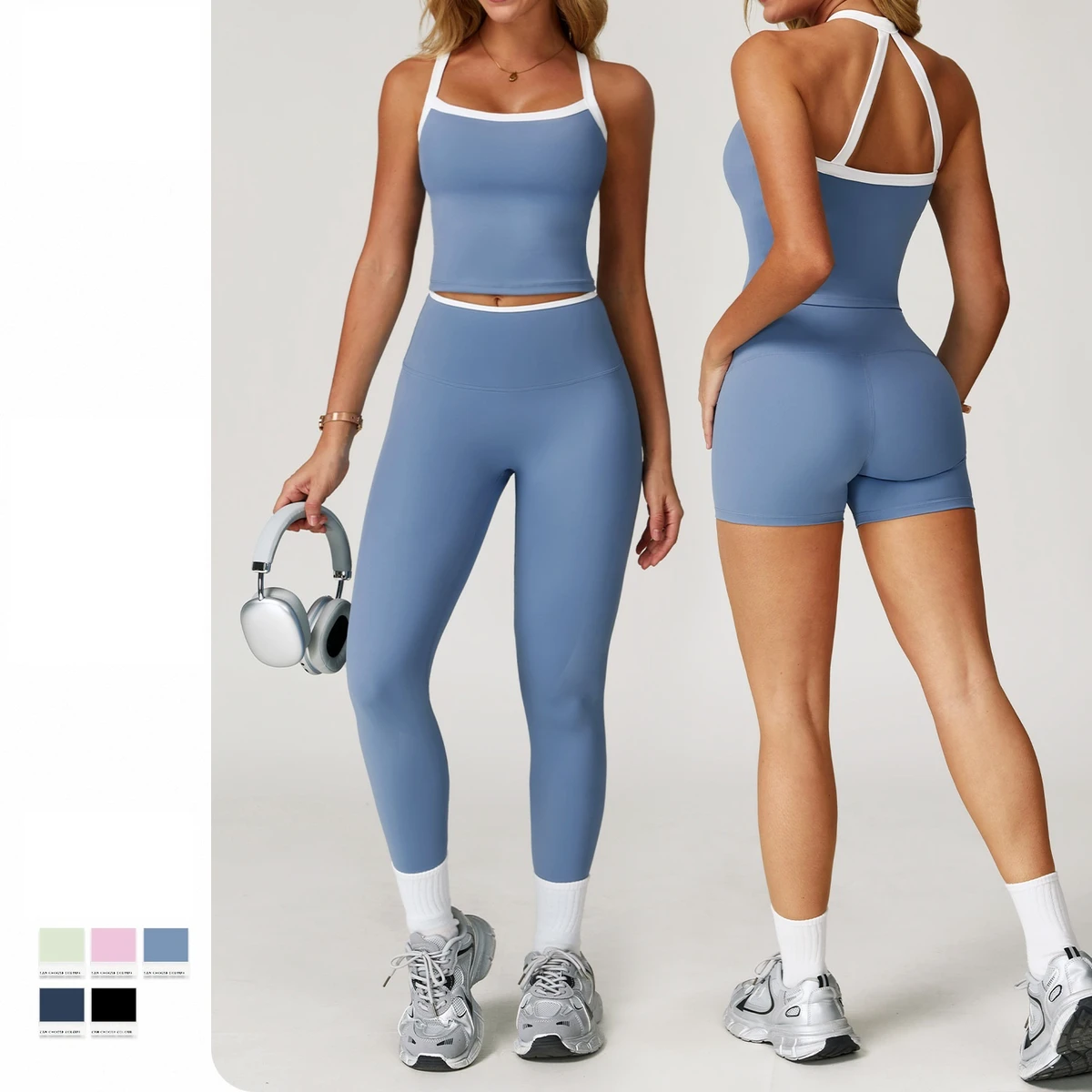 Wholesale Custom logo High Quality Active Wear 4 Piece Compression Fitness Outfit Leggings Women Yoga Set