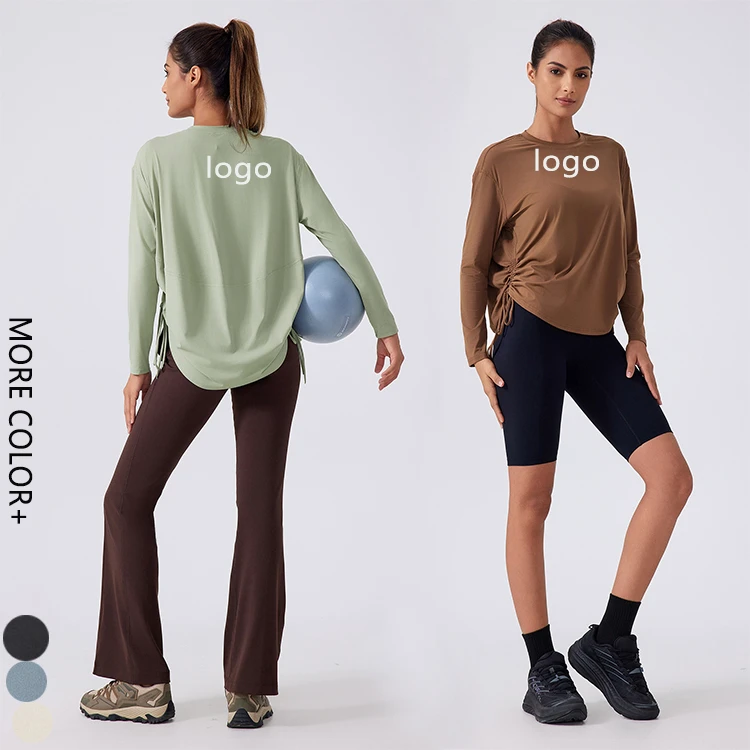 Round Neck Yoga Tops for Women Loose Quick-Drying Training Fitness Clothes Sport Tshirt Women Sport Tshirt Women Long Sleeve
