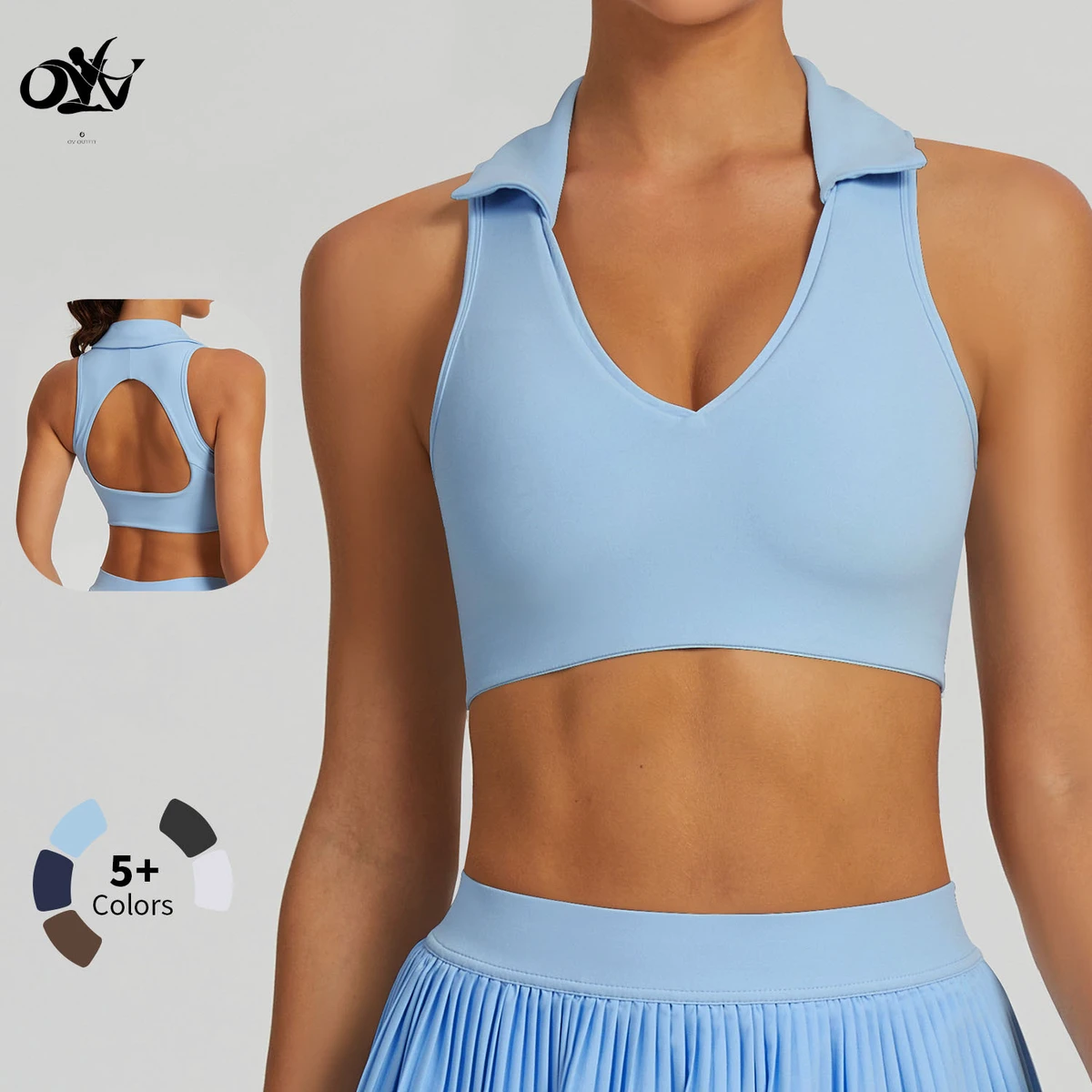 Hot Sale Deep-V Classic POLO Collar Fitness Sports Top Tight Crop-top Hollow-out Yoga Top for Women comfort Breathable Yoga Wear