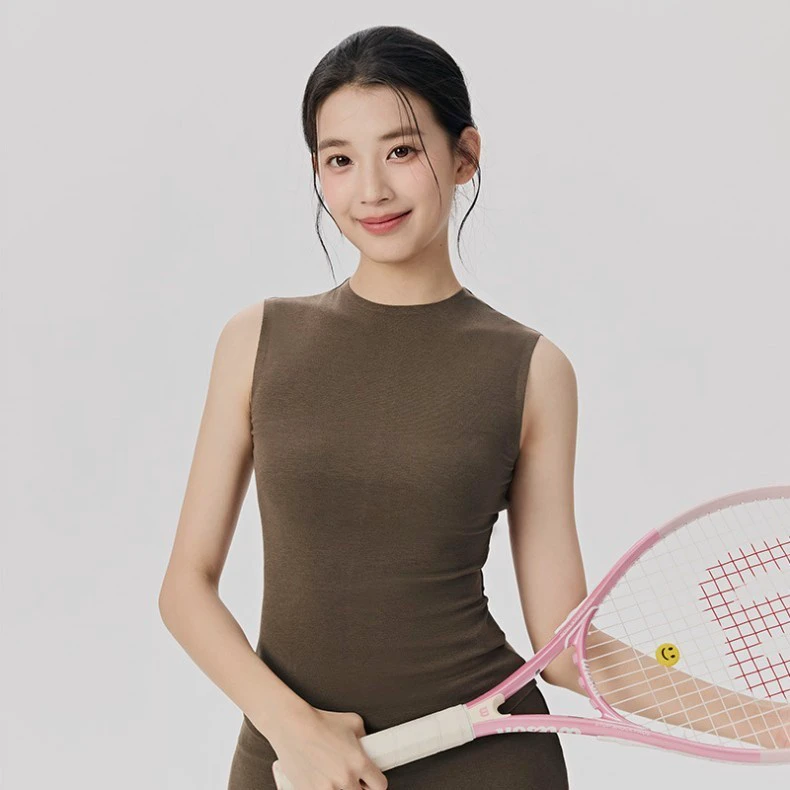 Womens Solid Breathable Tight-Fitting Yoga Sports tank Tops Small Round Neck Elastic Tennis Fitness Seamless Casual Vest