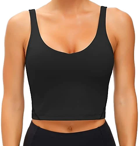 Lanyu Women's Sports Bra Longline Wirefree Padded Medium Support Workout Tank Top Quick Dry Fitness Gym Crop Top Plus Size
