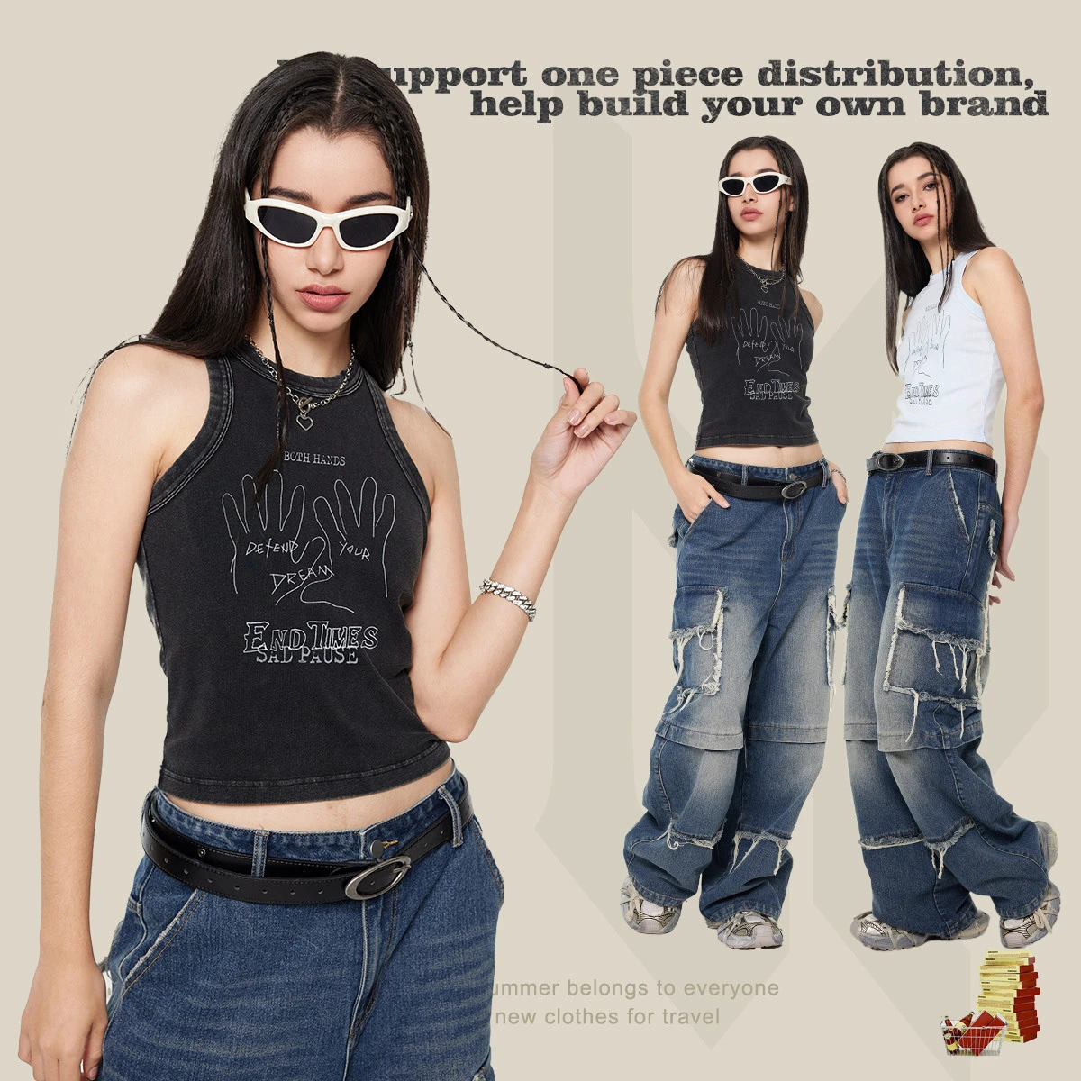 2024 New Arrivals Women's Sexy Jersey Crop Tops Sleeveless Vest Tank With Rhinestone Ribbed Design Short Club Cropped Vest Top