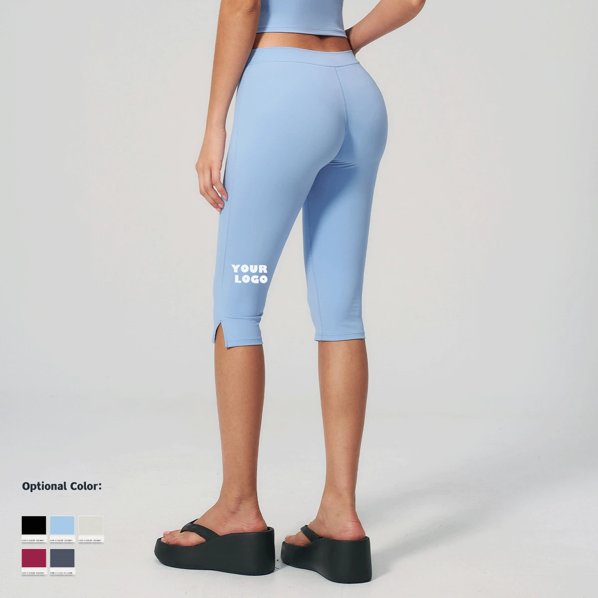 Newest Low-Waist Middle Pants for Women Side Slit High Stretch Butt Lifting Yoga Wear Gym Leggings Fitness Workout Capri Pants
