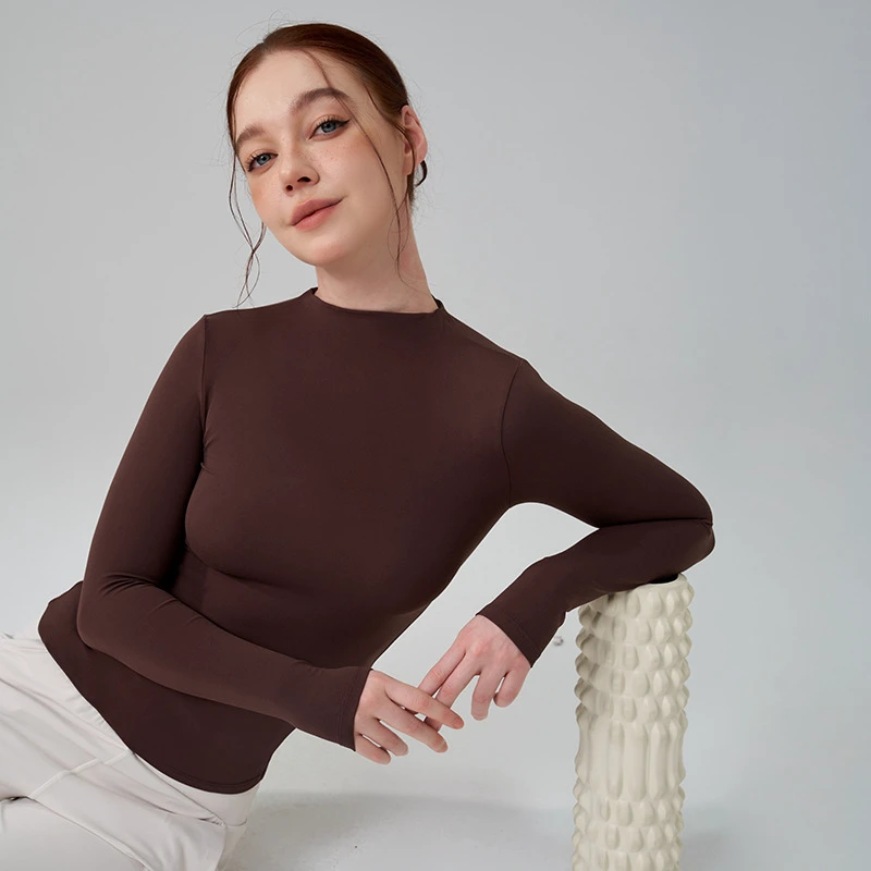 2025 New Premium Women Stretch Long Sleeve Yoga Tops Round Collar Running Shirts Pilates T Shirts Quick Dry Sports Wear