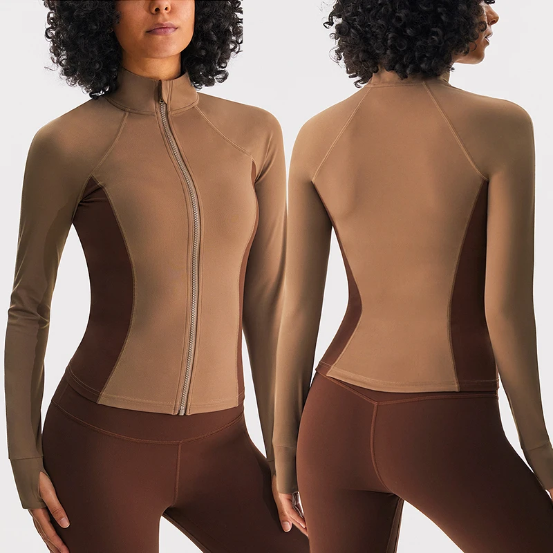 DTL-WTO6H Women's Slim-Fit Color-Blocked Fitness Stand-Up Collar Coats Outdoor Running Naked Yoga Top