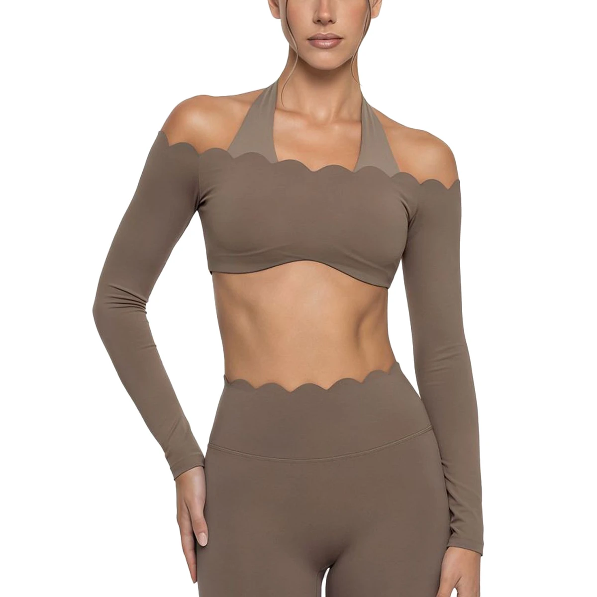 Women's Fitness Yoga Top Color-Block Long Sleeves Built-In Chest Pads Spandex/Nylon Breathable Tight-Fit