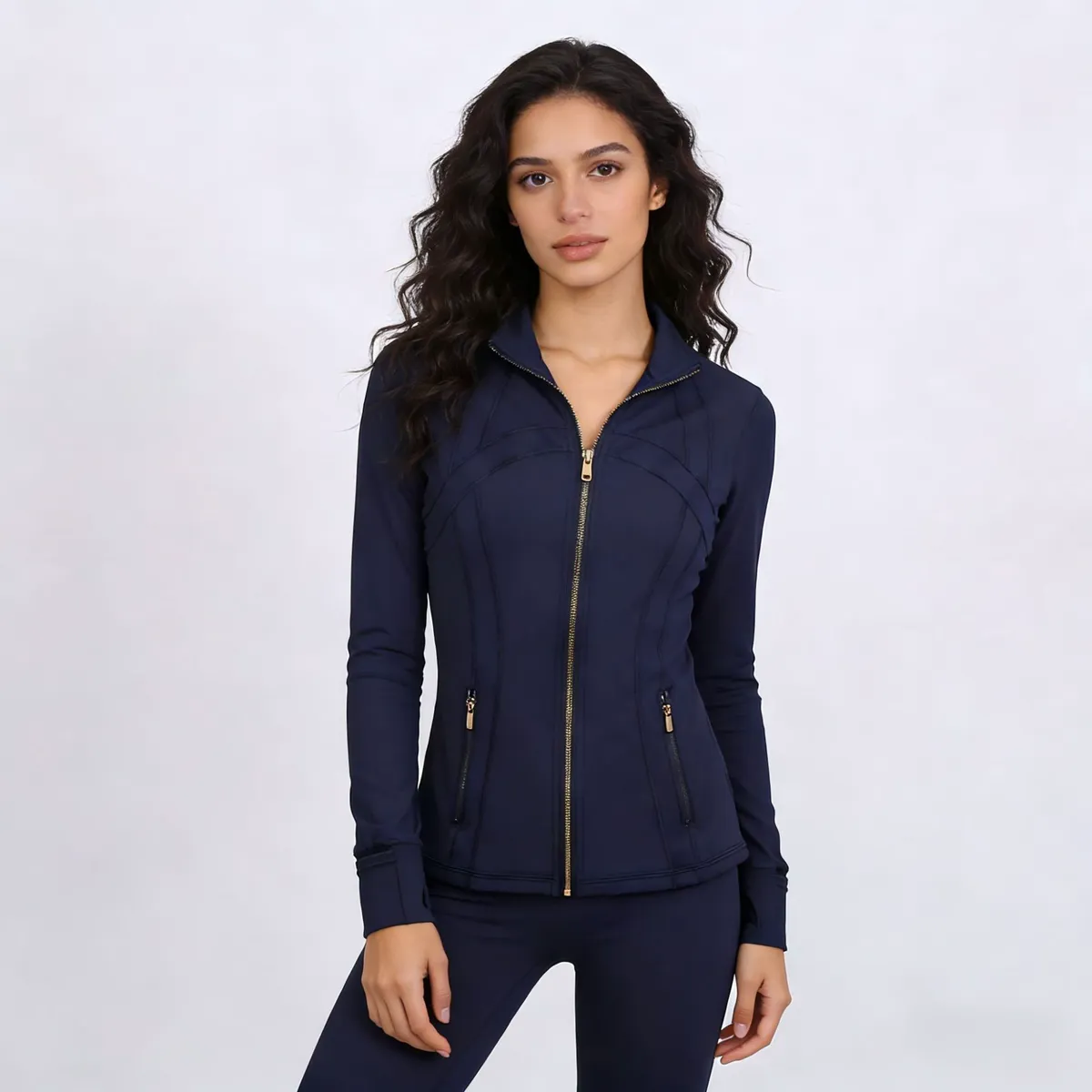 Women's Gym Outfit Breathable Elastic Waist Top and Leggings Solid Pattern 2-Piece Fitness Yoga Sets Full Sleeve
