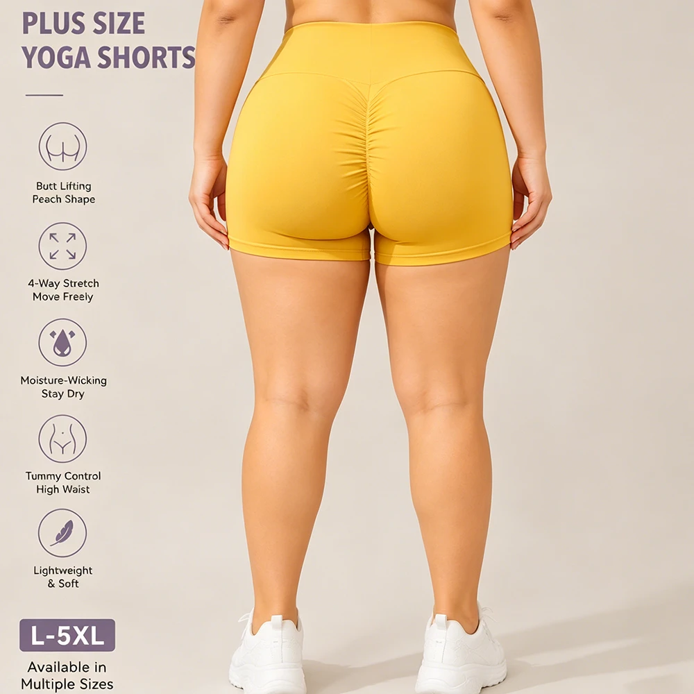 Oem Women Plus Size Yoga Shorts L-5XL High Waist Tummy Control Scrunch Butt Lift 4-Way Stretch Moisture Wicking Workout Shorts