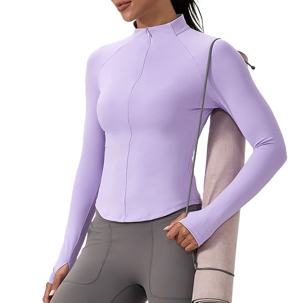 Women's Half Zip Yoga Clothes Long Sleeved Stand up Collar Sports and Fitness Top Quick Drying Nude Feeling Running Tight Top