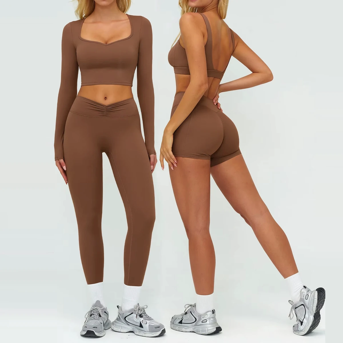 TongJoes Breathable Women's Outdoor Sports Suit 2-Piece Sport Yoga Set Long Sleeve Pants for Gym Fitness Running Sportwear