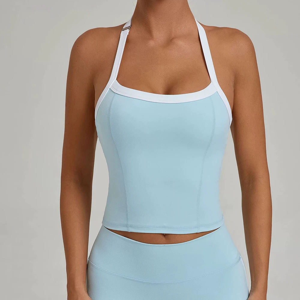 Wholesale Adjustable Shoulder Strap Hanging Neck Yoga Bra, Quick Drying Fitness Running Sports Top for Women