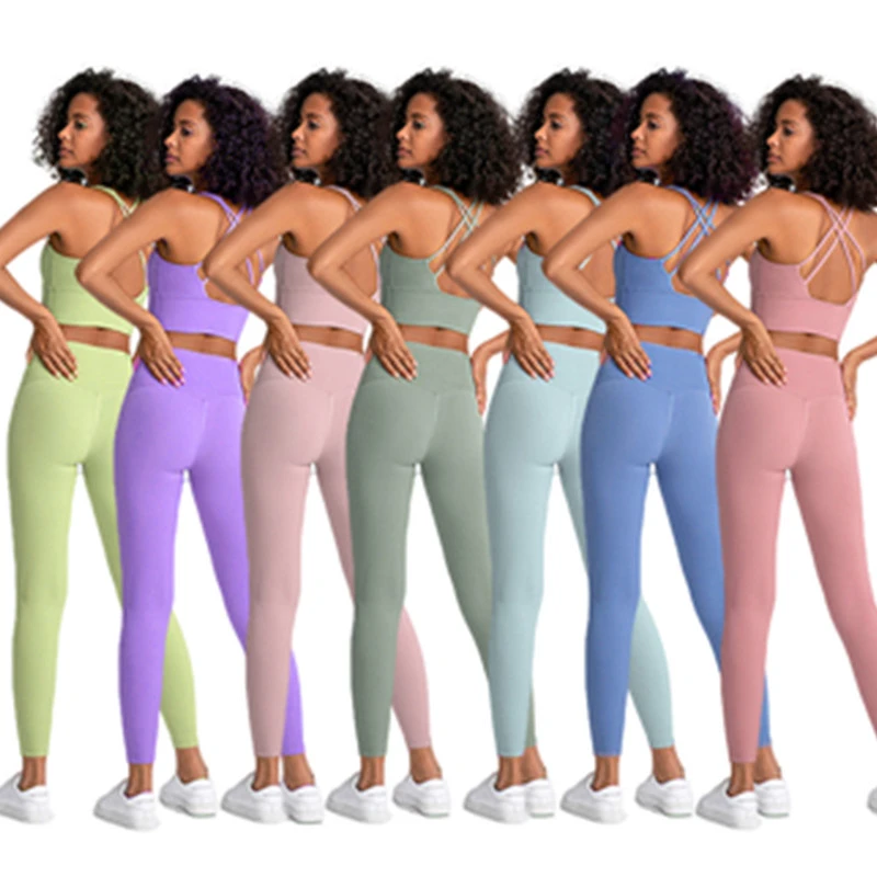 LQ8697 High Impact Yoga Bra Sets New Arrival Cross Back Bra Naked Feeling 2 Piece Activewear Women Yoga Sets
