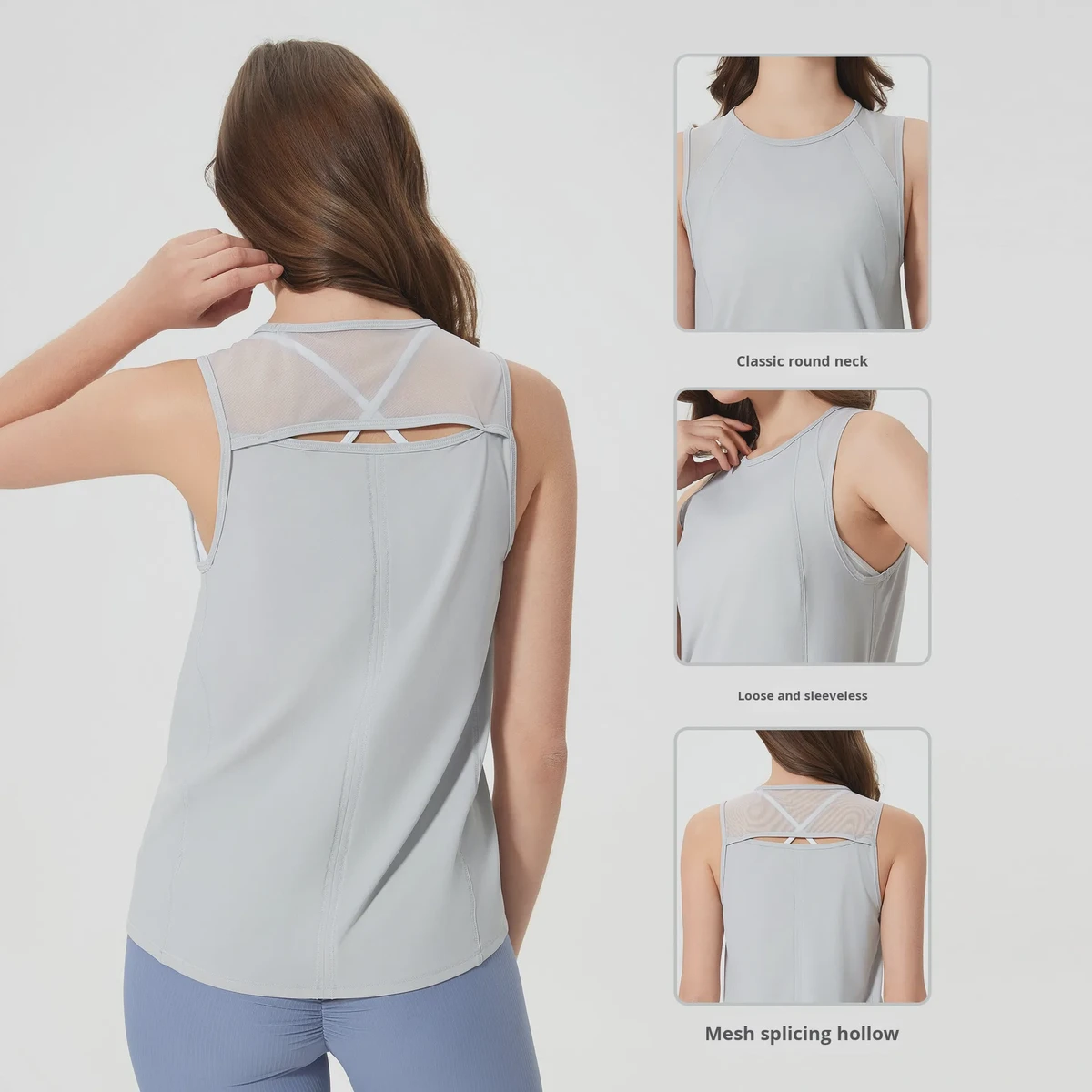 Women's Quick-Dry Four-Way Stretch Breathable Lightweight Spandex/Nylon Tank Top Sports Cover-Up Yoga Wear Fitness Crew Neck