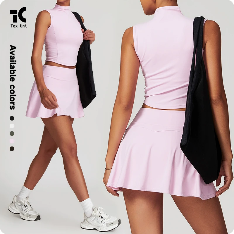 Brushed Slim Fit Turtleneck Yoga Tank Top Removable Bra Pads High Waist Cinching Front Solid Color Breathable Four-Way Stretch
