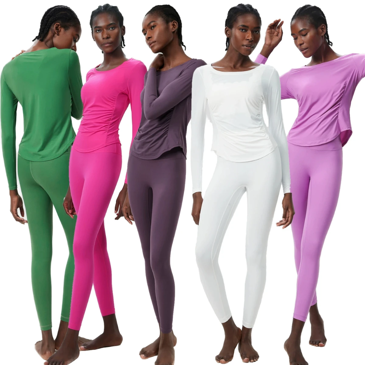 Wholesale Solid Long Sleeve Yoga Tops for Women 2-Piece Active Stretch Breathable Fitness Gym Workout Set