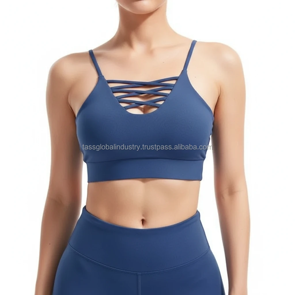 Sexy Criss Cross Front Sports Bra Spaghetti Strap Yoga Top Deep V-Neck Workout Breathable Athletic Wear Women Summer Full Cup